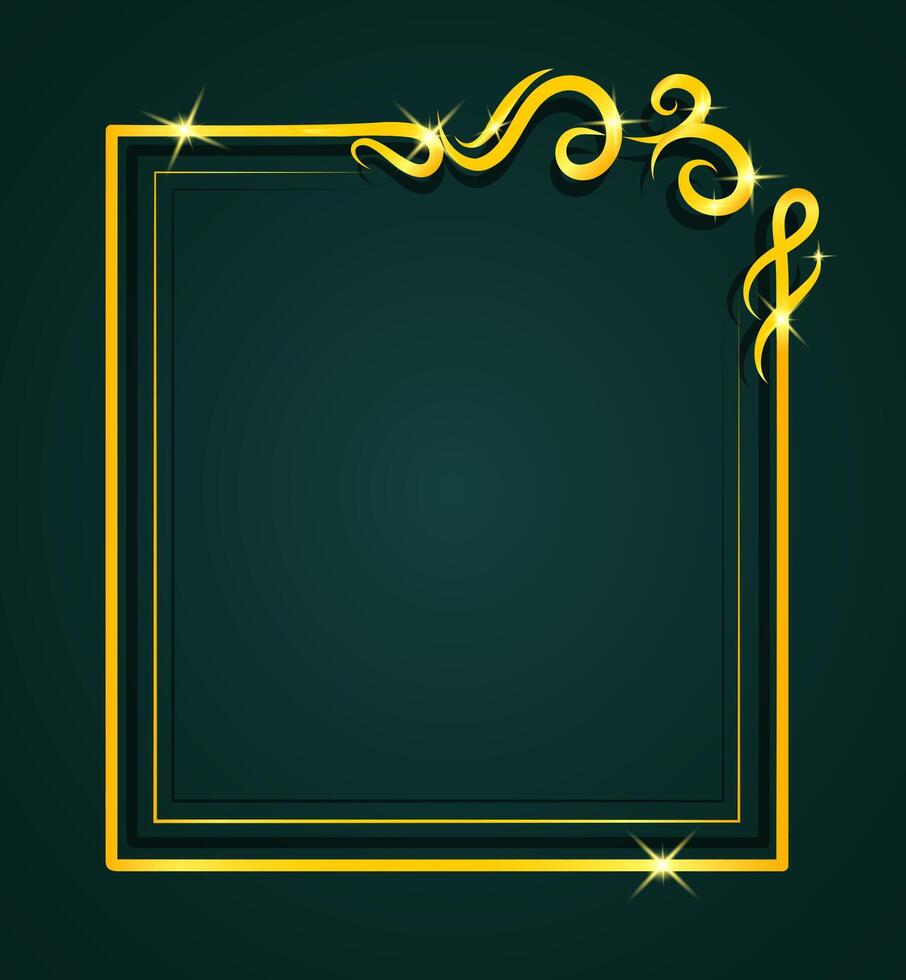Sparkling gold luxury frame dark green background template vector