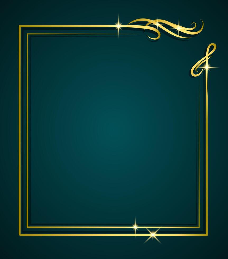 Golden luxury frame Dark green background vector