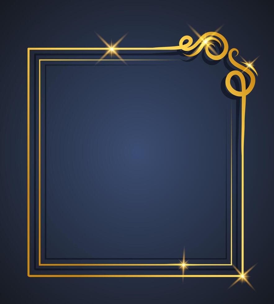 Sparkling gold luxury frame dark blue background template vector