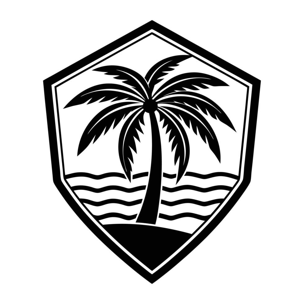 summer sun and beach palm tree logo. silhouette, , illustration. vector