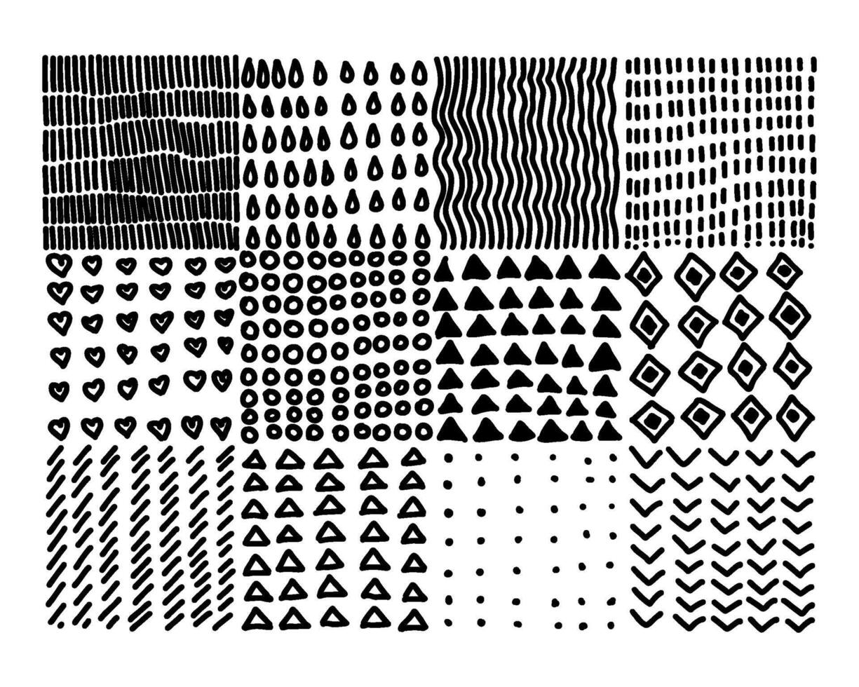A doodle is a graphic element. Textures for creating sketches. Grunge shading shapes, a set of drawings for drawing lines. vector