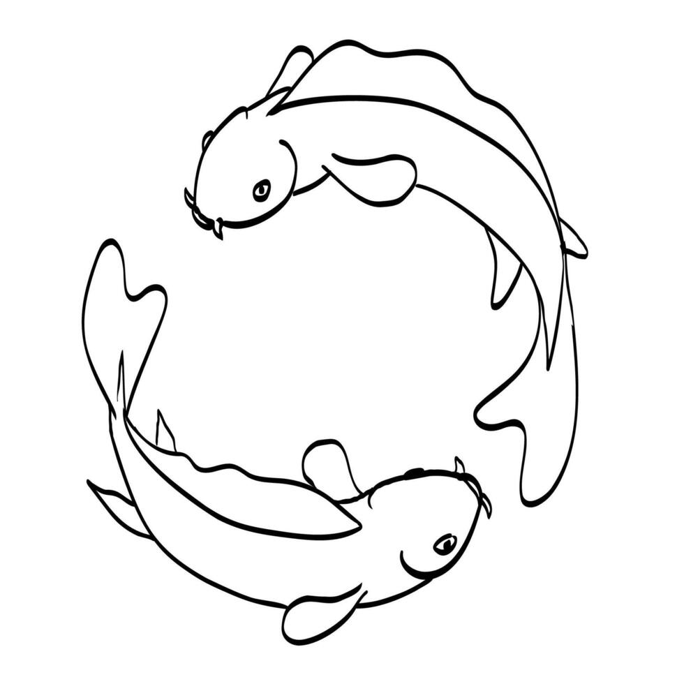 Cartoon Koi or Nishikigoi Carp Fish Swimming in Circle Drawing vector