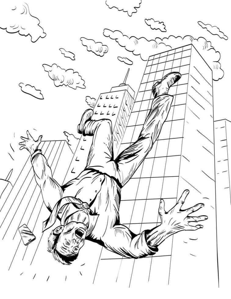Office Worker Falling Off Building Drawing vector