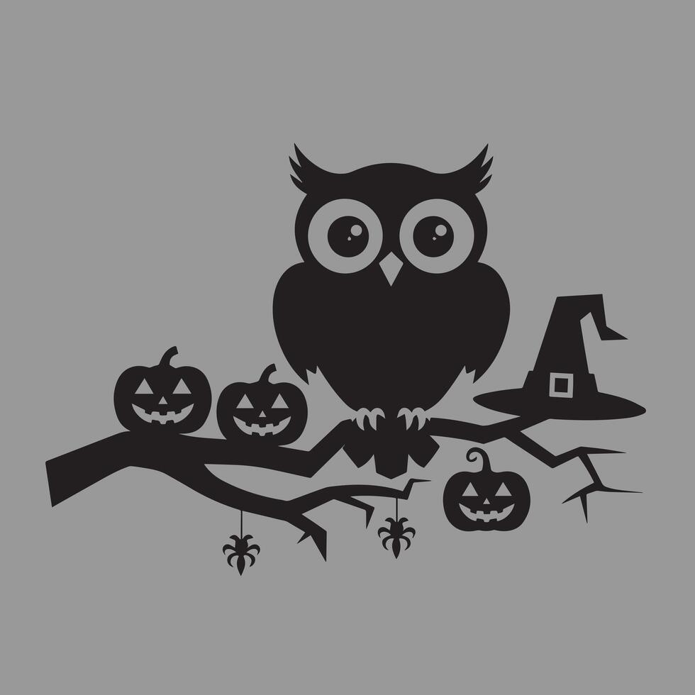 Owl sitting in tree silhouette vector