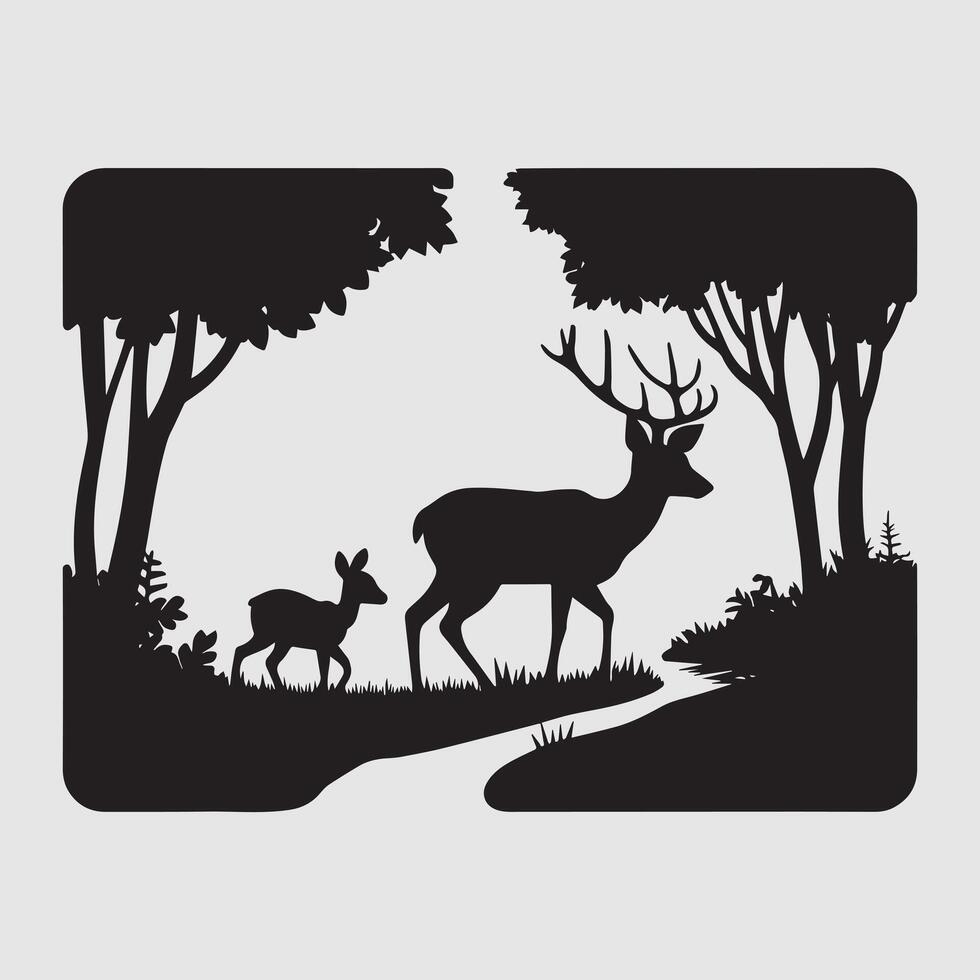 Hand drawn deer silhouette vector