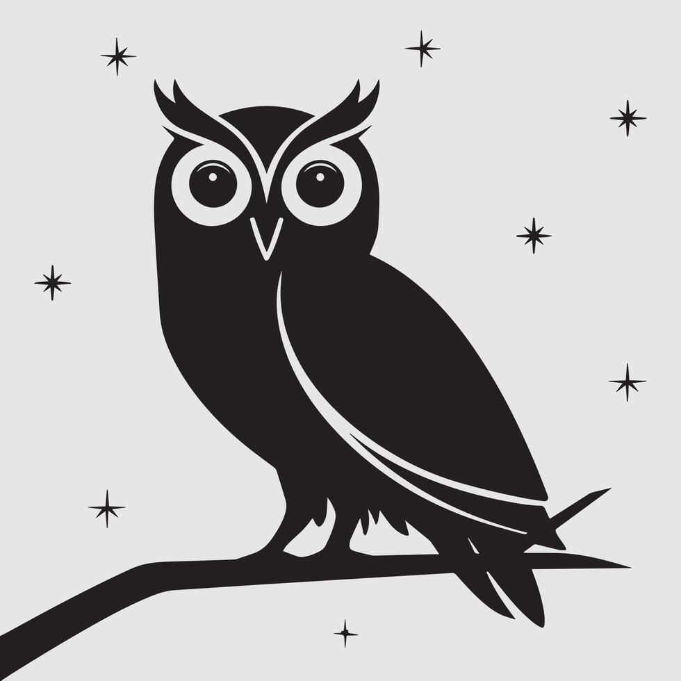 Owl sitting in tree silhouette . vector