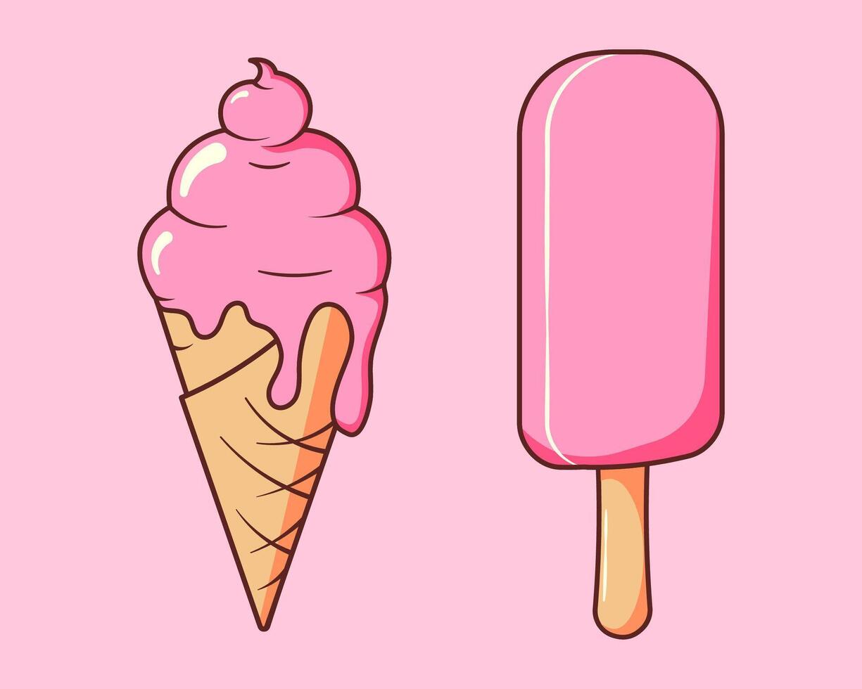 Retro style artwork featuring two cute ice cream, melting in summer heat vector