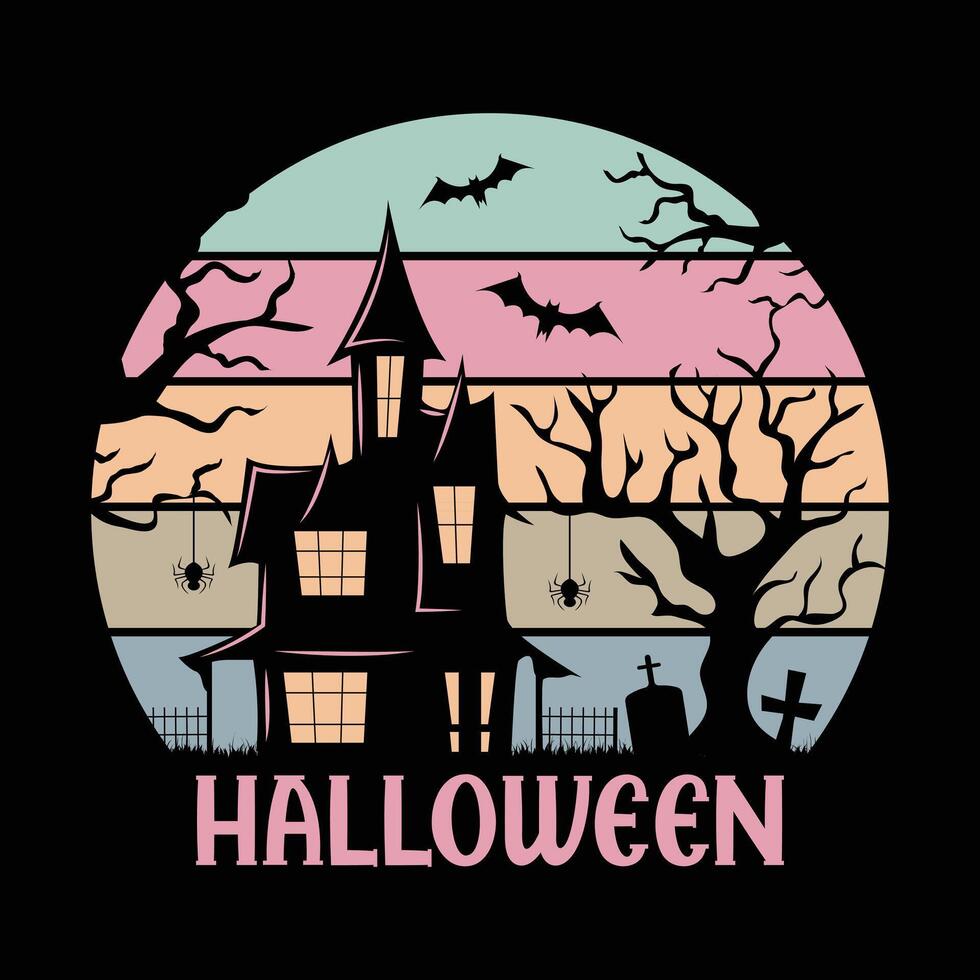 Retro Halloween Haunted House Graveyard vector