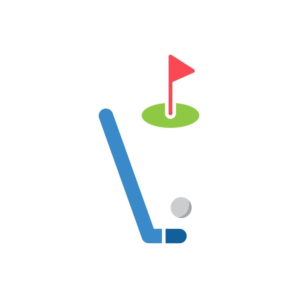 Golf hole with a flag on the ground depicting a golfer hitting a golf ball,icon isolated white background vector