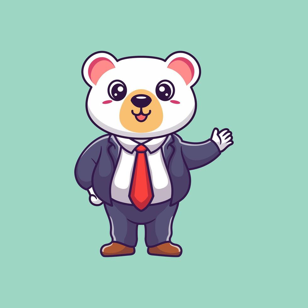 Cartoon business icon illustration polar bear waving hand, Animal business icon concept isolated vector