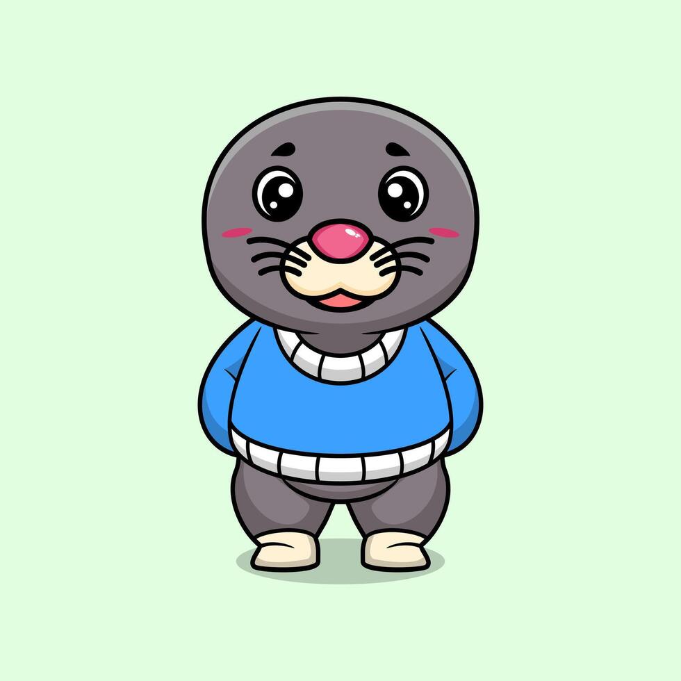 Cute sea lion creative kawaii wearing jacket cartoon icon vector