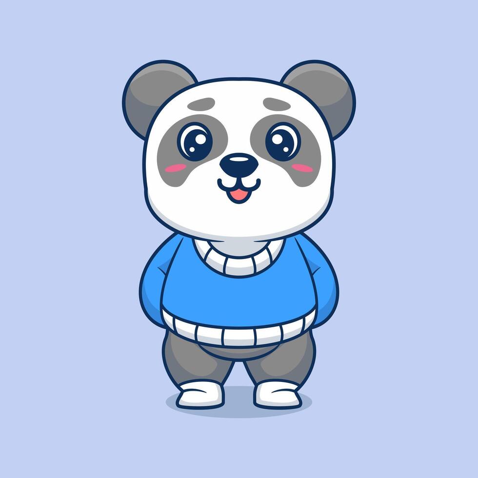 Cute panda creative kawaii wearing jacket cartoon icon vector