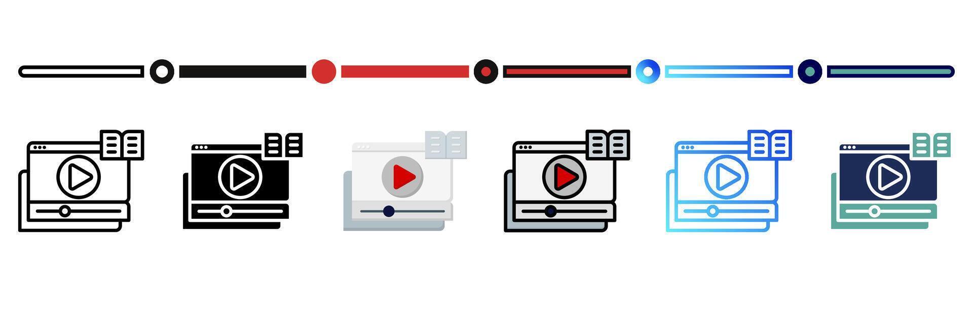 Learning videos icon on banner web icons collection. 6 Various style icons. For sign, symbol, element, presentation, infographic or web graphics. vector