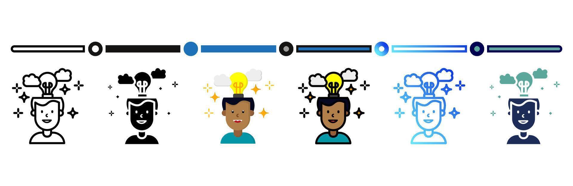 Open mind icon on banner web icons collection. 6 Various style icons. For sign, symbol, element, presentation, infographic or web graphics. vector