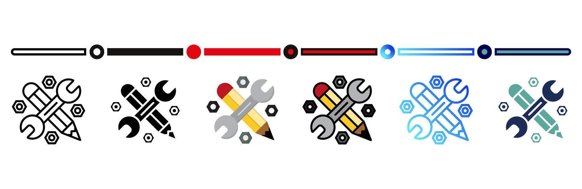 Tools icon on banner web icons collection. 6 Various style icons. For sign, symbol, element, presentation, infographic or web graphics. vector