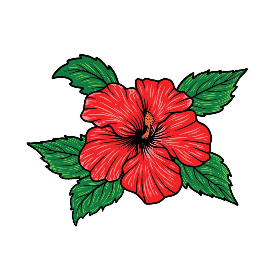 hibiscus flower illustration logo design. Bouquets, leaves and stems for handmade products and other businesses vector