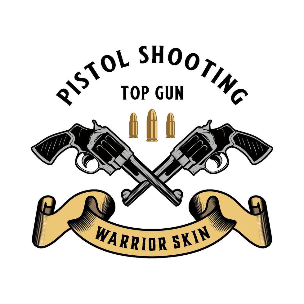 Classic Weapon logo design. two cross gun ribbon concept, for gun shop, shooter club vector