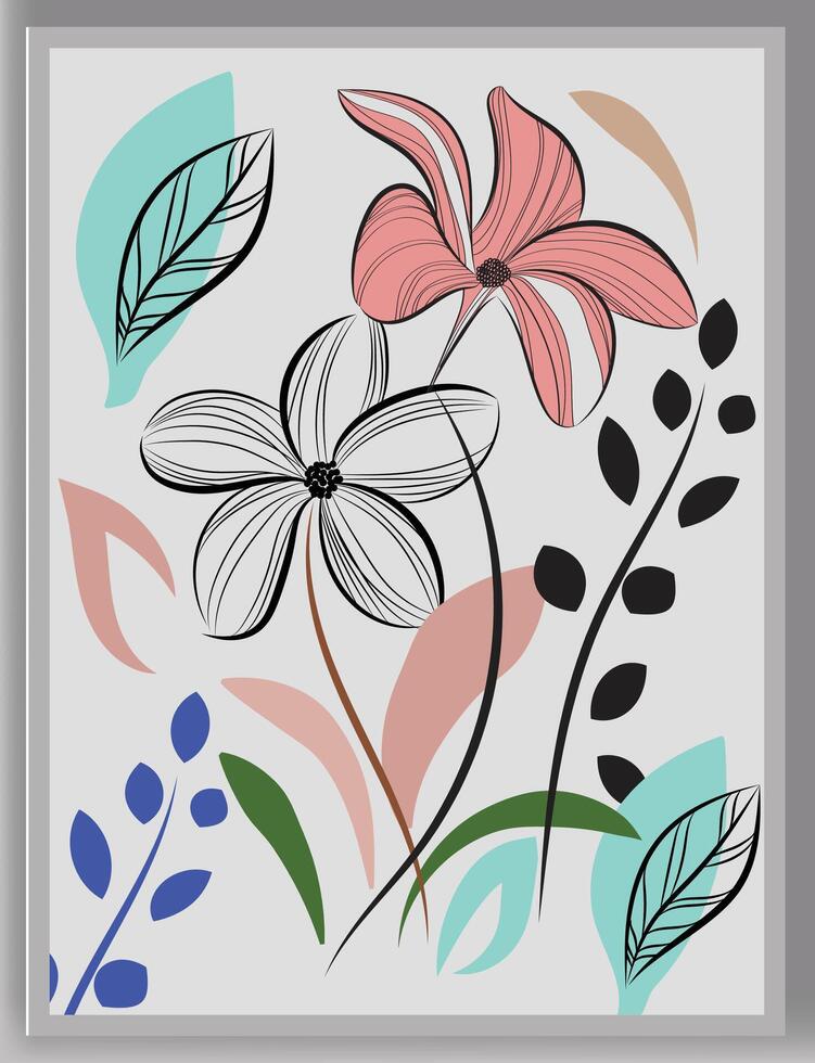 wall art Foliage line art drawing with abstract shape. Abstract Plant Art design for print, cover, wallpaper, Minimal and natural wall art. vector