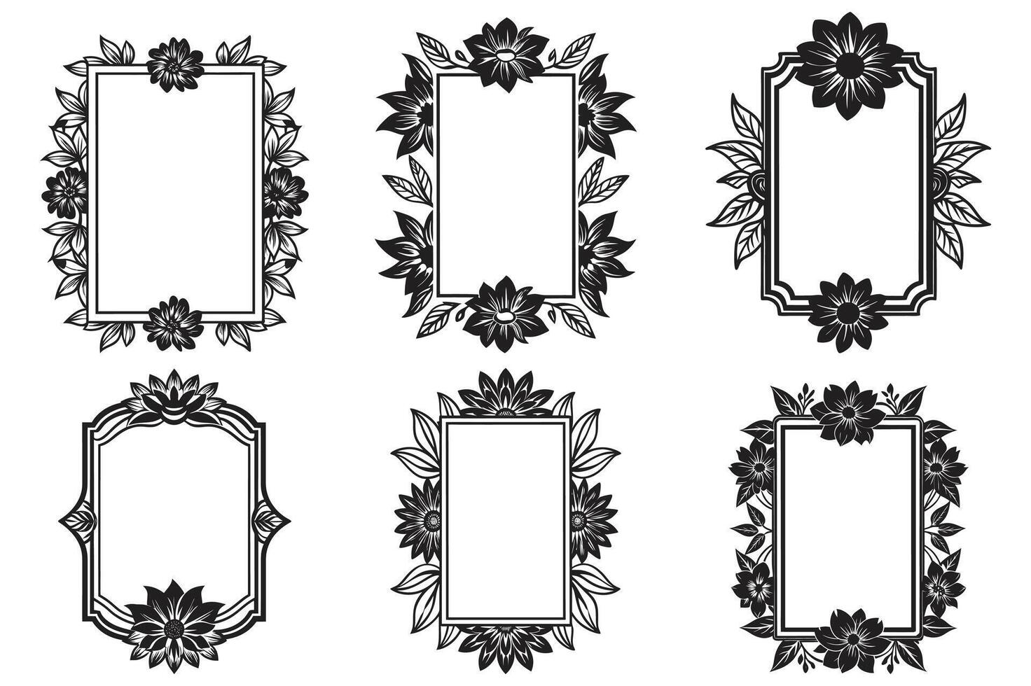 The Floral Frame Set with Ornate Borders and different Shapes with solid color. vector