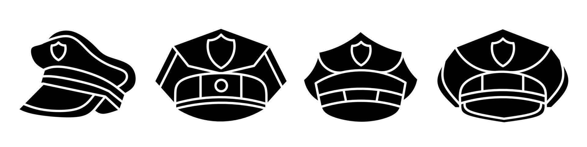 Police hat icon illustration. Black and white police hat icon set. Stock collection. vector