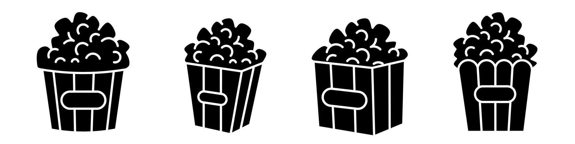 Popcron icon illustration. Black and white popcorn icon set. Stock collection. vector