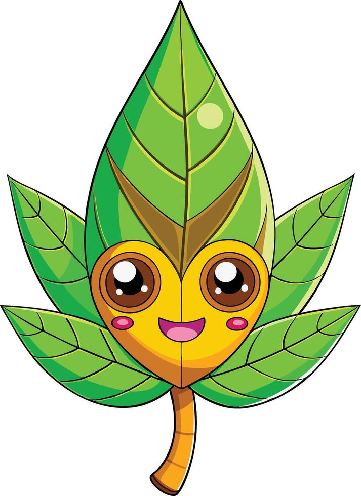 Leaves with kawaii art vector
