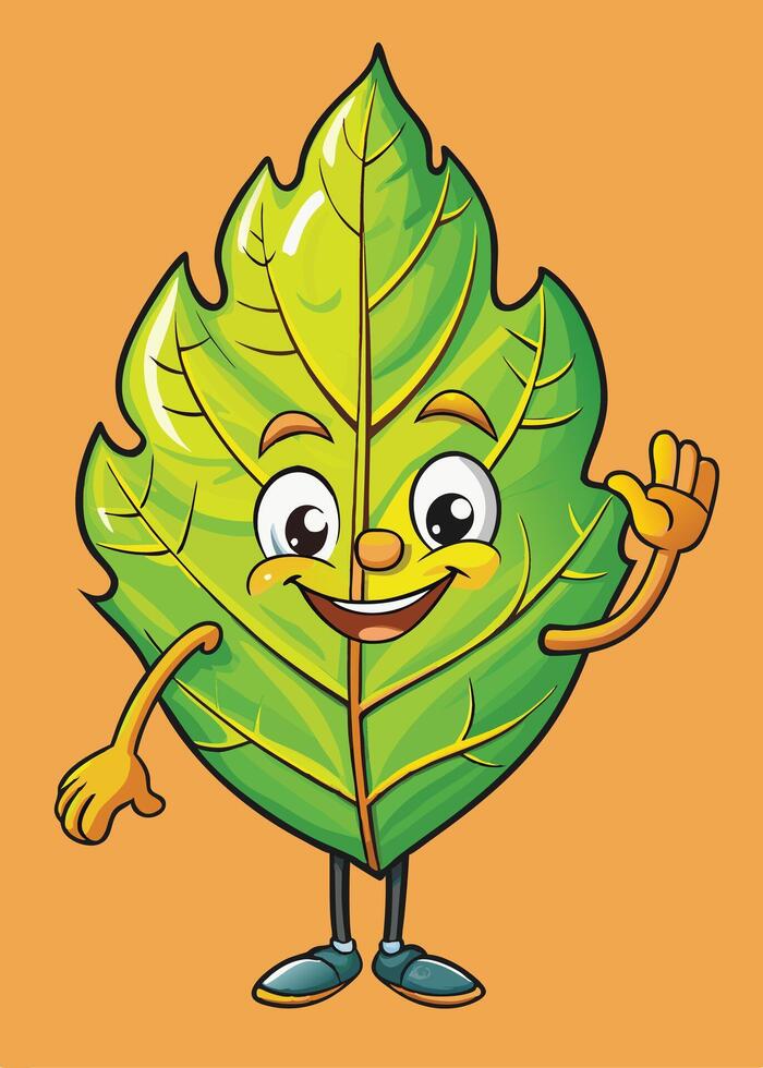 Green leaf on orange background vector