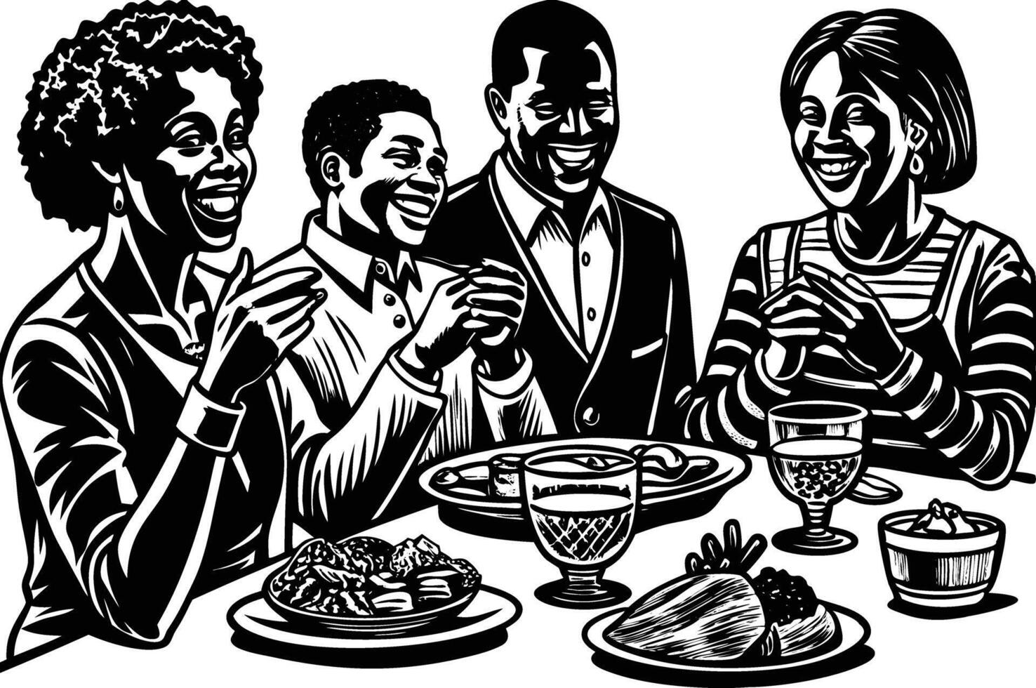 Black Families Eating a Healthy and Nutritious Breakfast vector