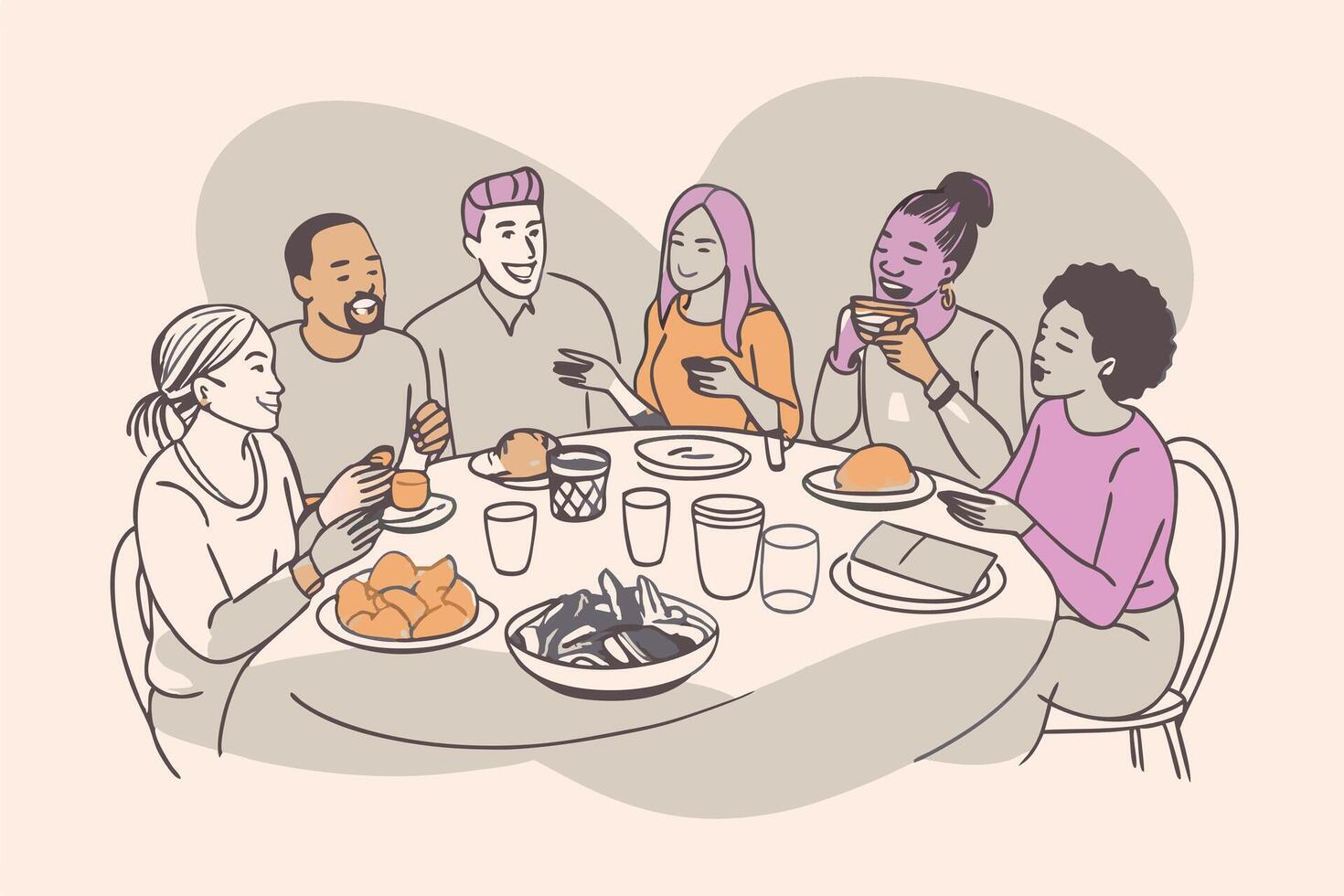 Black People Sharing a Hearty Meal During a Family Reunion vector