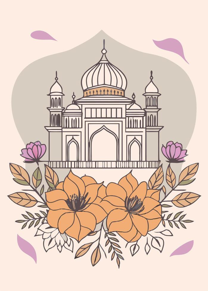 Mughal Garden weding invitation card design vector