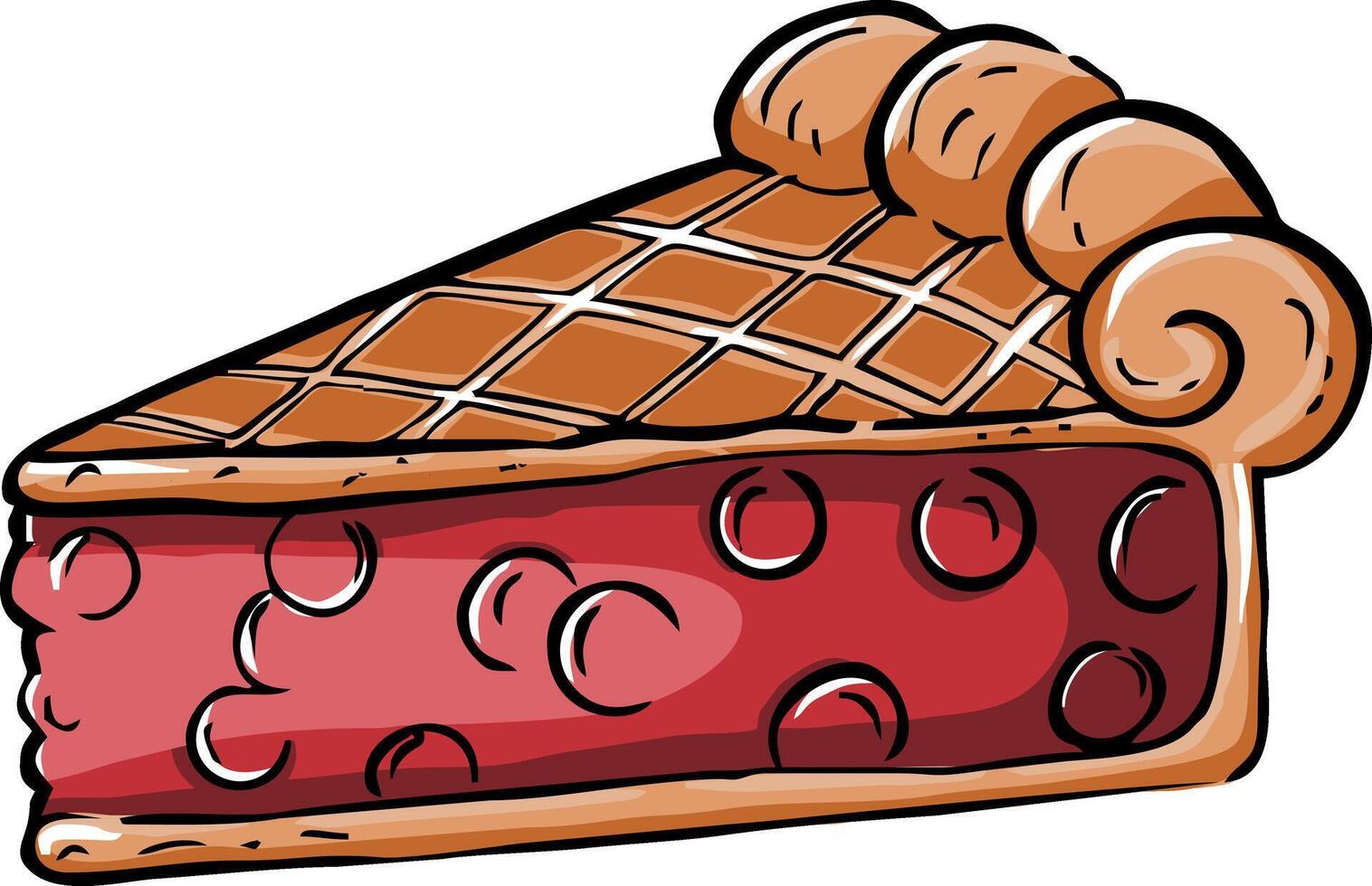 Cherry pie slice. illustration flat icon isolated on white background. vector