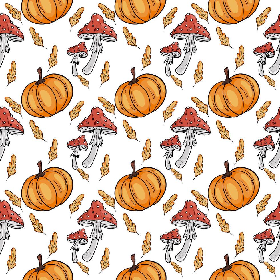 Pattern with illustrations on the theme of autumn and harvest vector