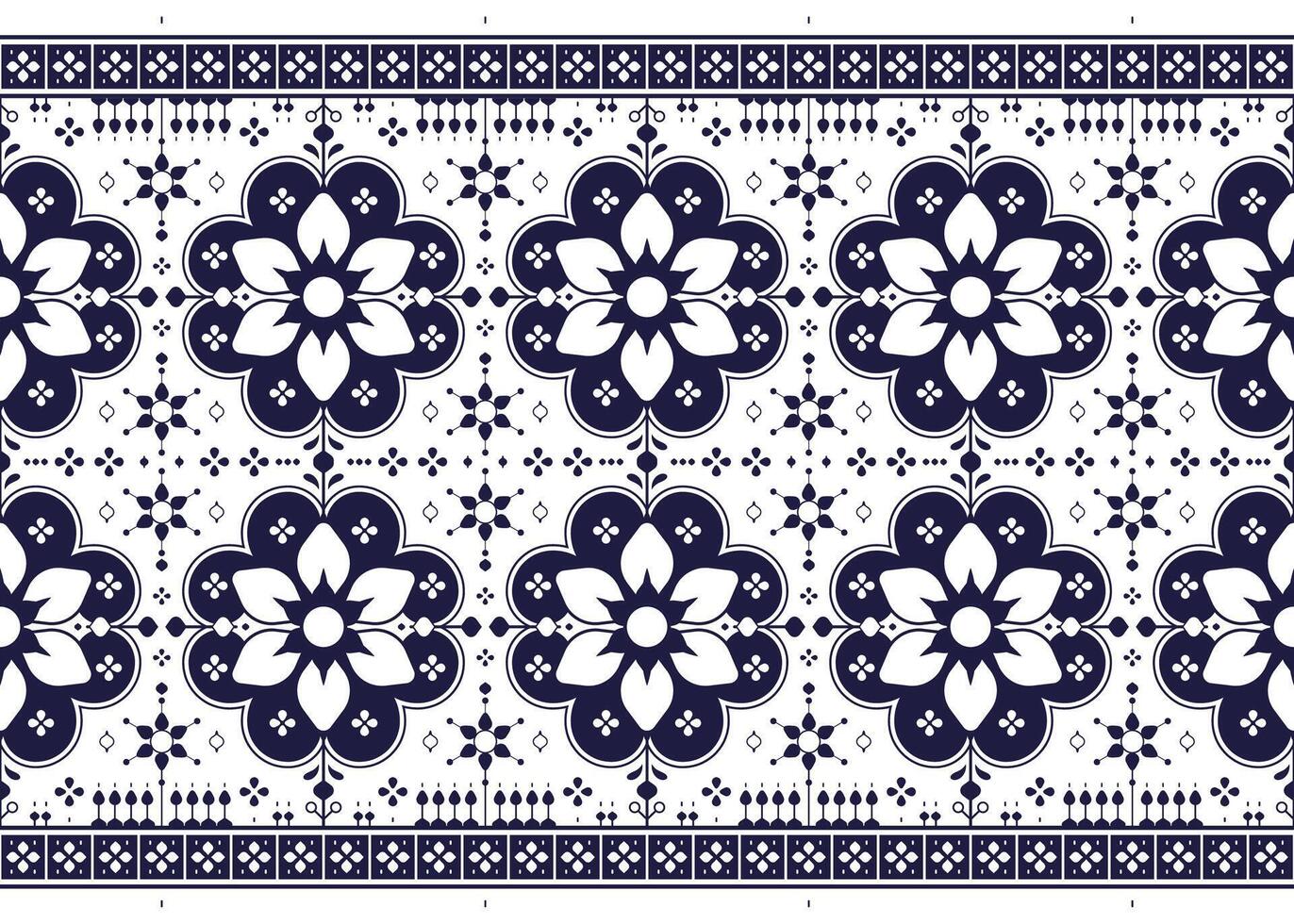dark blue symbol floral on White background, ethnic fabric seamless pattern design for cloth, carpet, batik, wallpaper, wrapping etc. vector