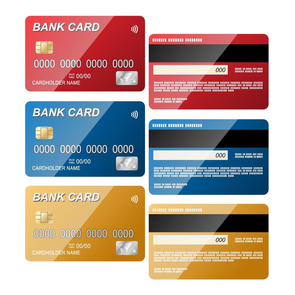 Difference color of bank cards front and back view design illustration vector