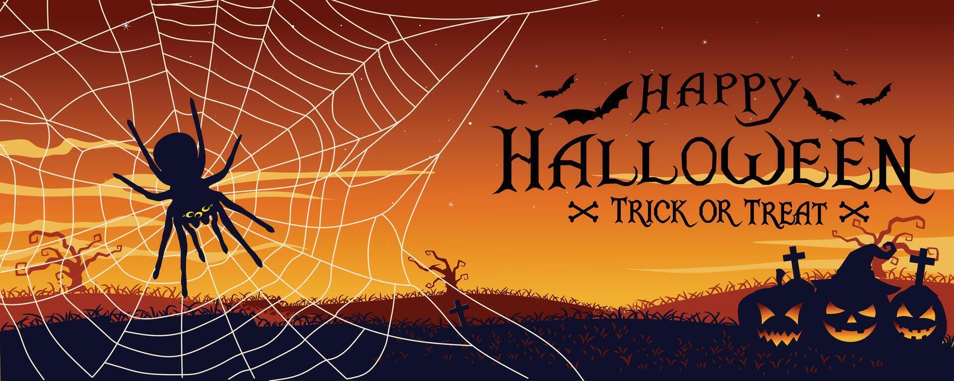 Happy Halloween Scary Spider web Concept banner illustration design vector
