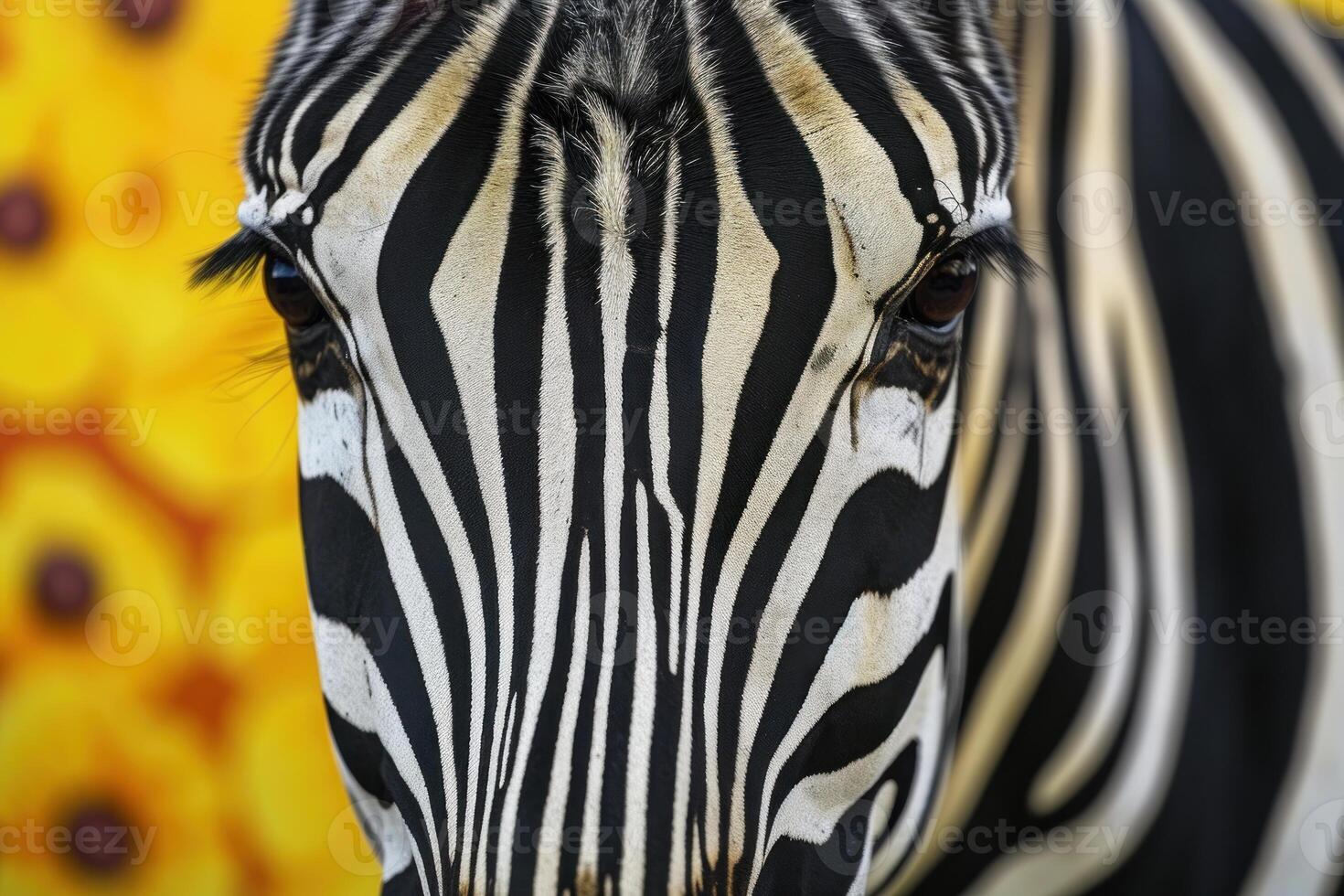Close-up zebra portrait with vibrant background photo