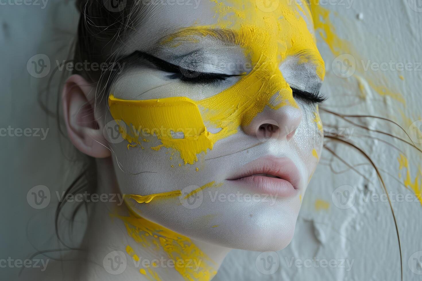 Artistic portrait with yellow paint strokes photo