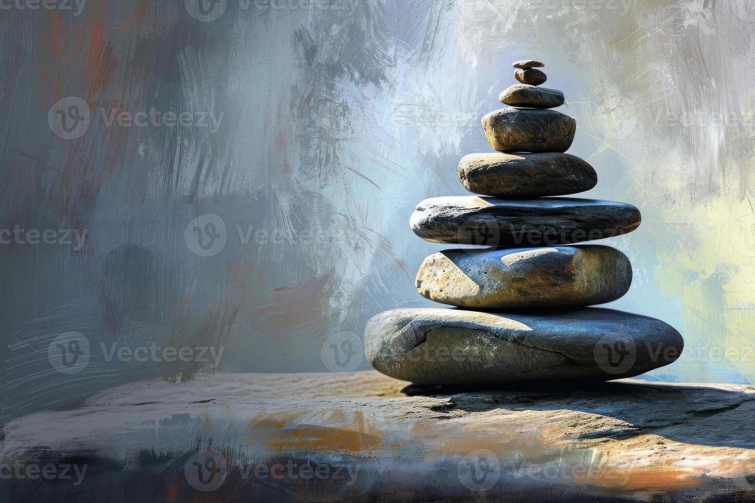 Serene zen stone stack on abstract background photo