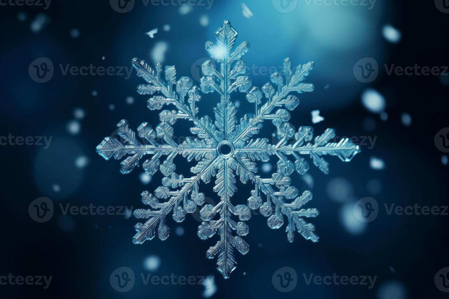 Exquisite snowflake close-up on a winter background photo
