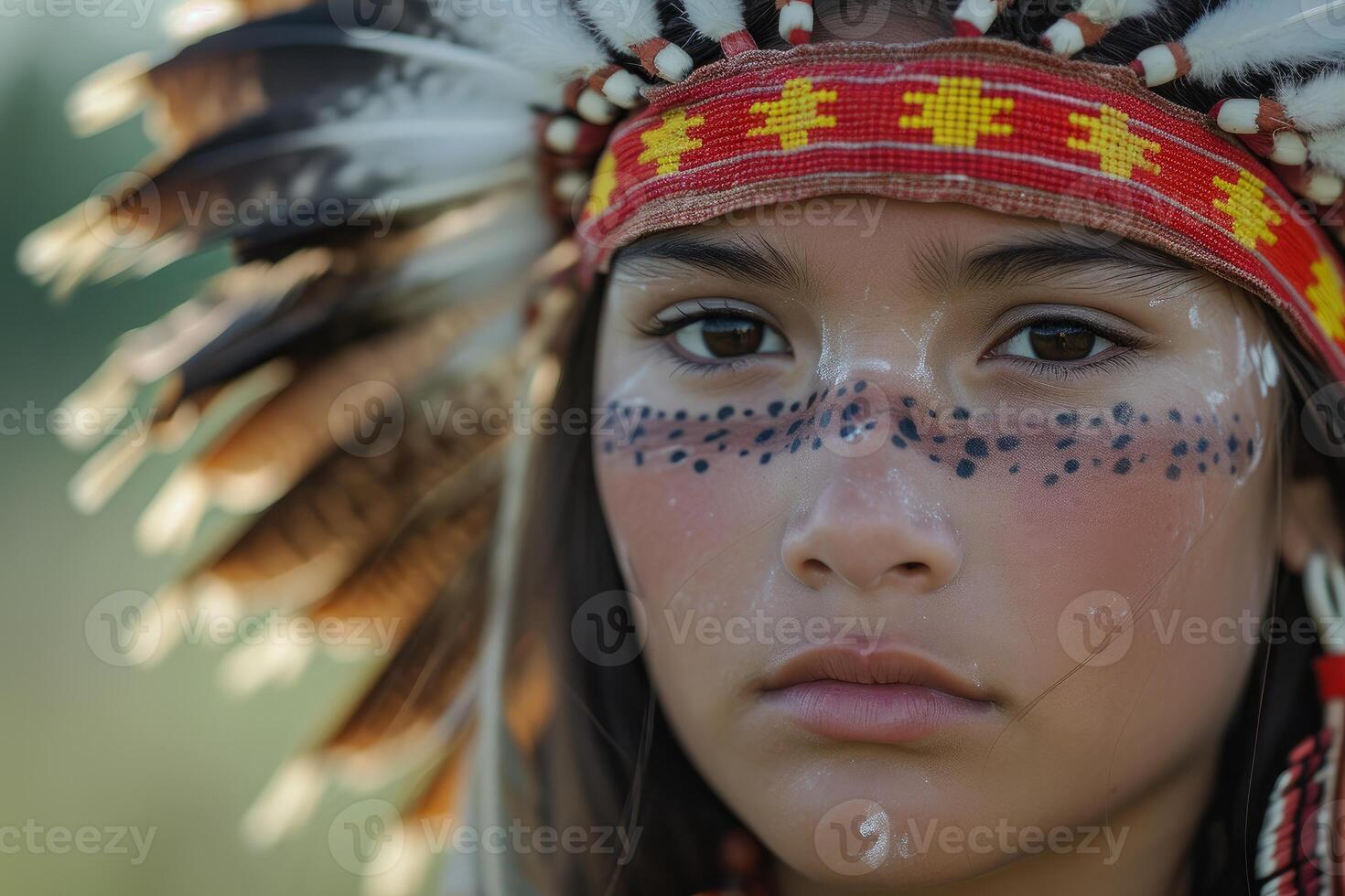 Proud indigenous girl with traditional headdress photo