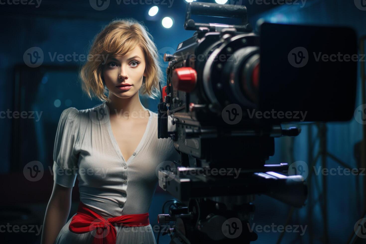 Elegant actress in studio lights photo