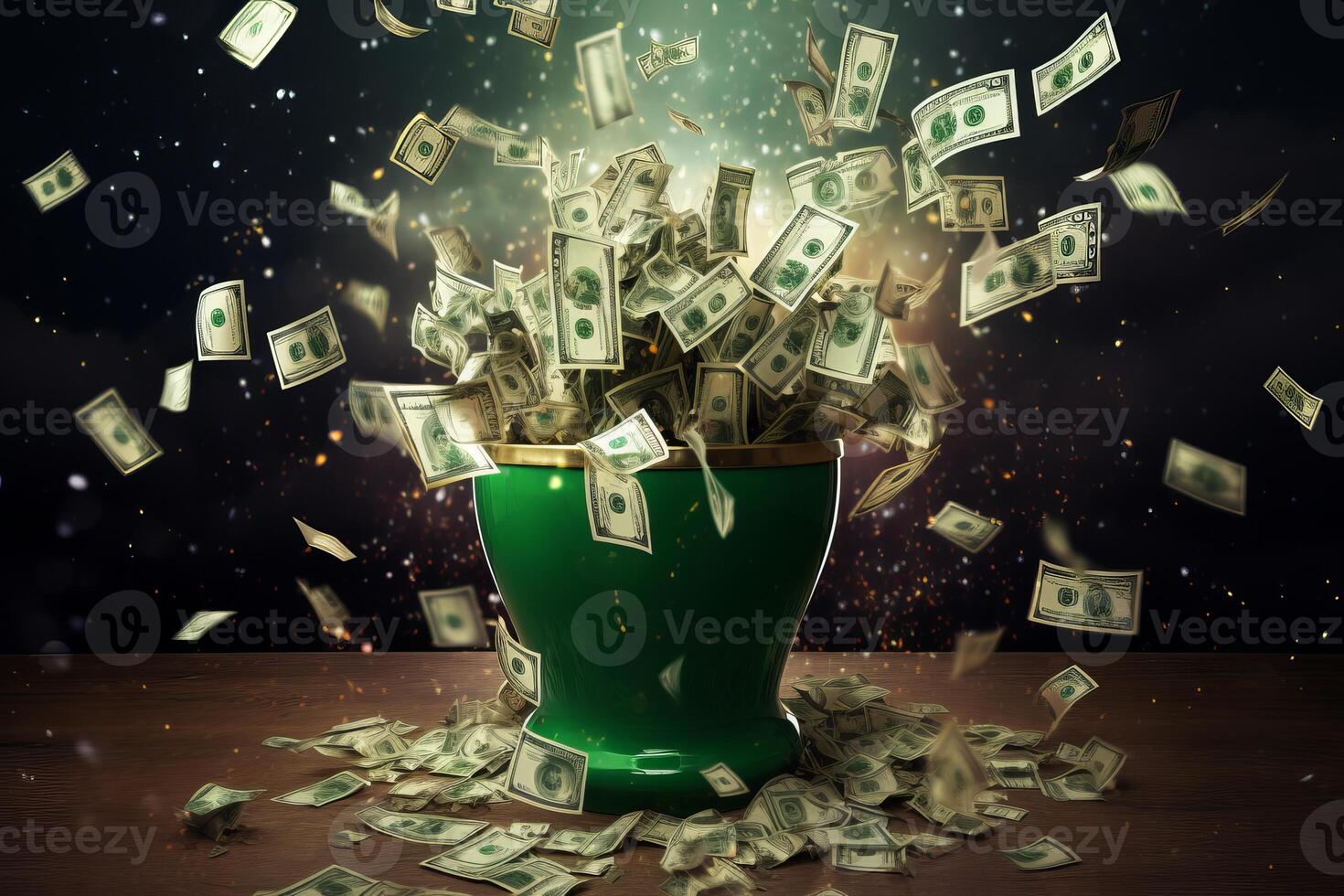 Money growing in pot - cash abundance concept photo