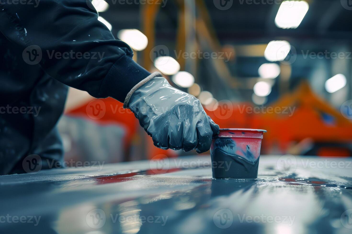 Professional car painting process in workshop photo
