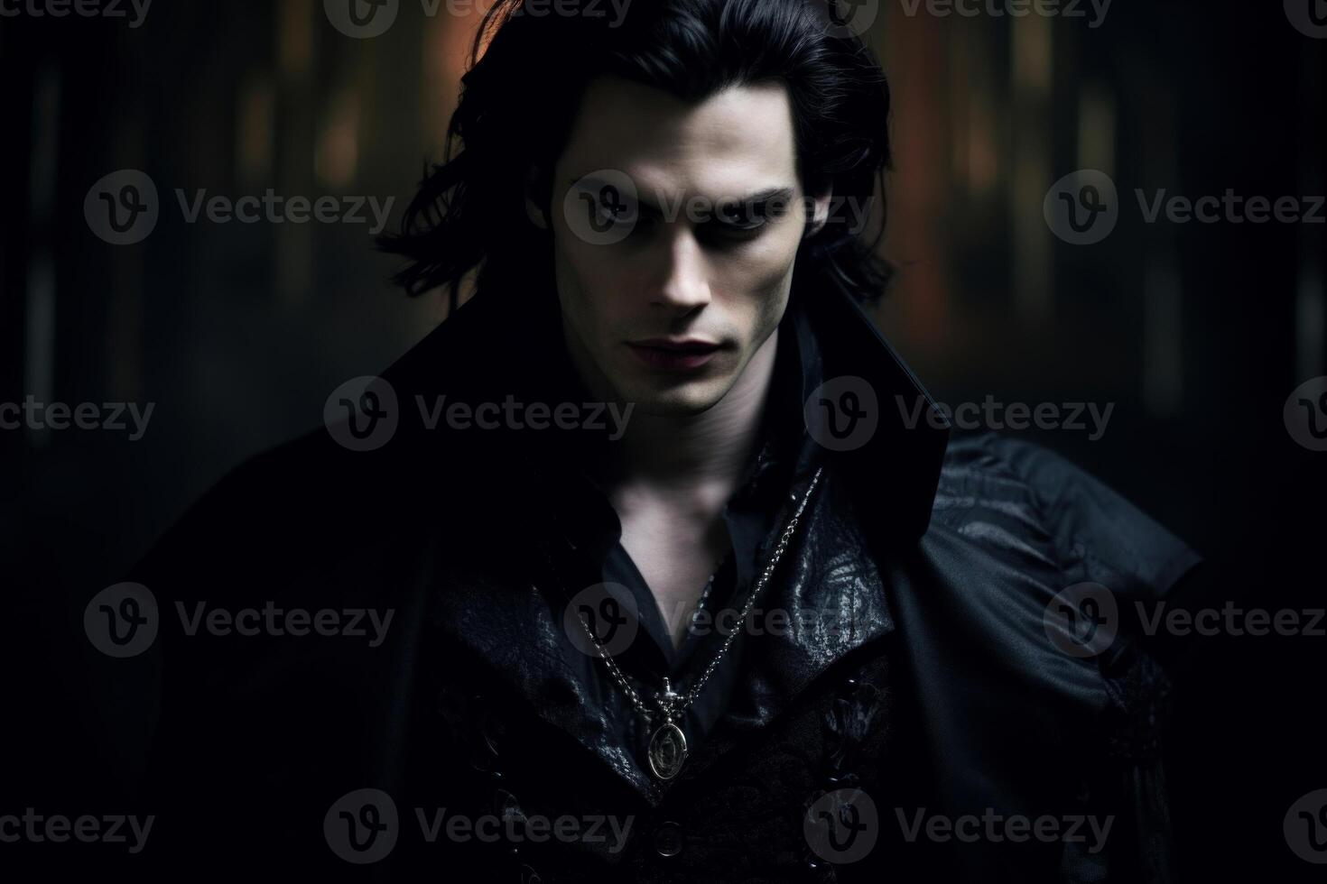 Mysterious man in dark gothic attire photo