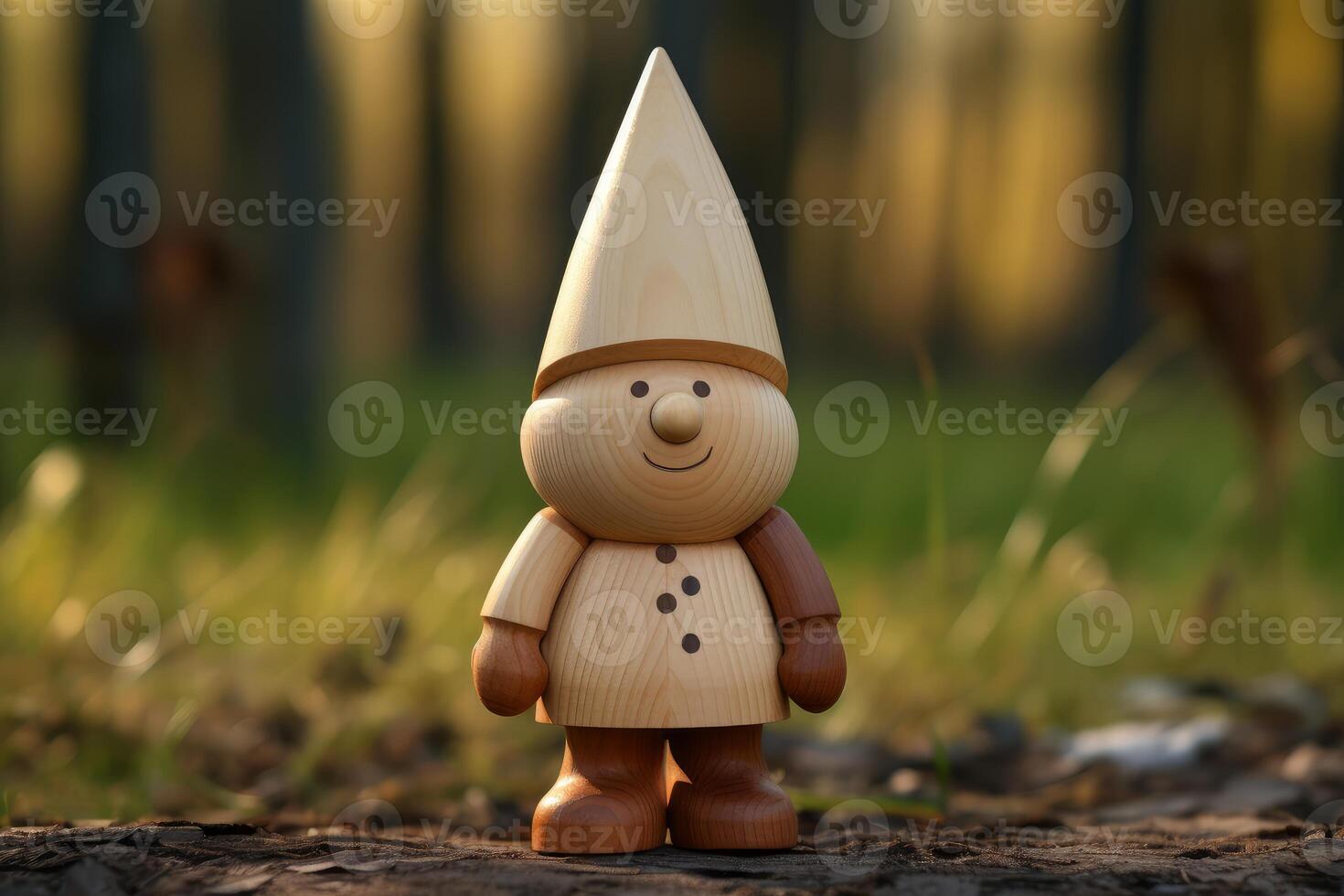 Wooden toy figure in nature setting photo