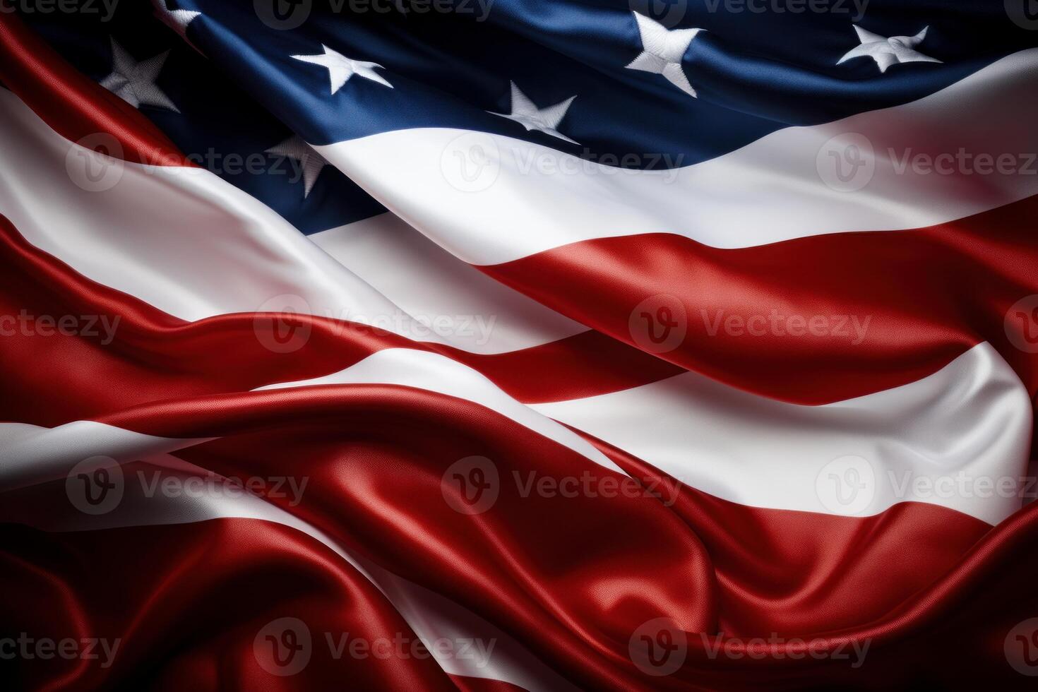 Close-up of the united states flag with dynamic folds and a dramatic lighting photo