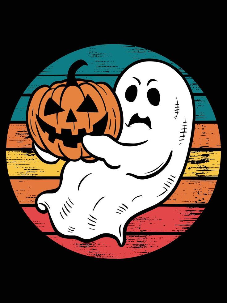 Happy Halloween ghost with holding a pumpkin vector