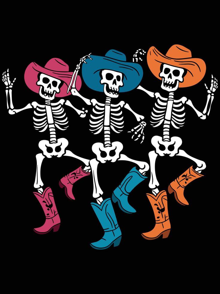 Skeleton cowboys dancing vector