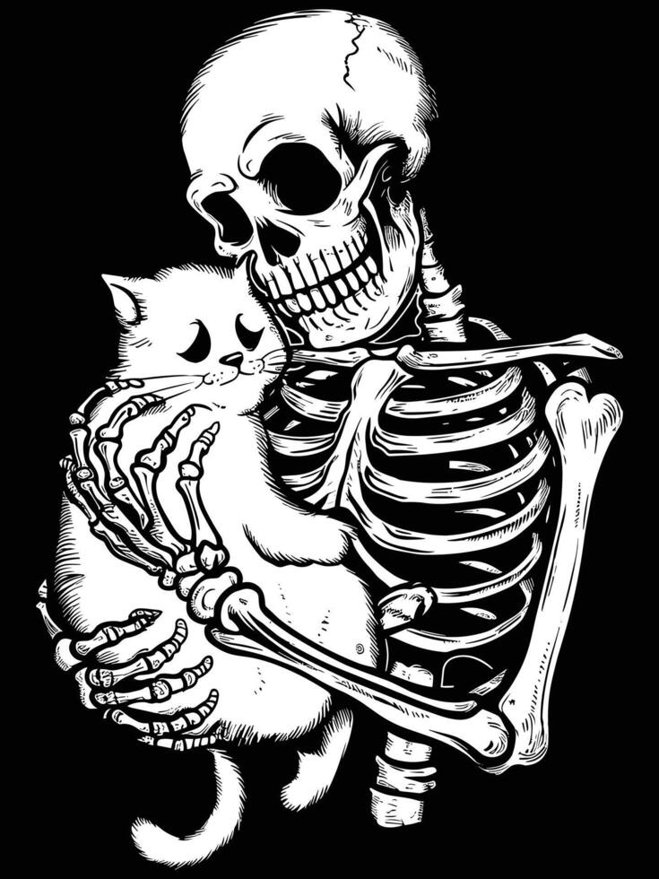 Skeleton and cat vector