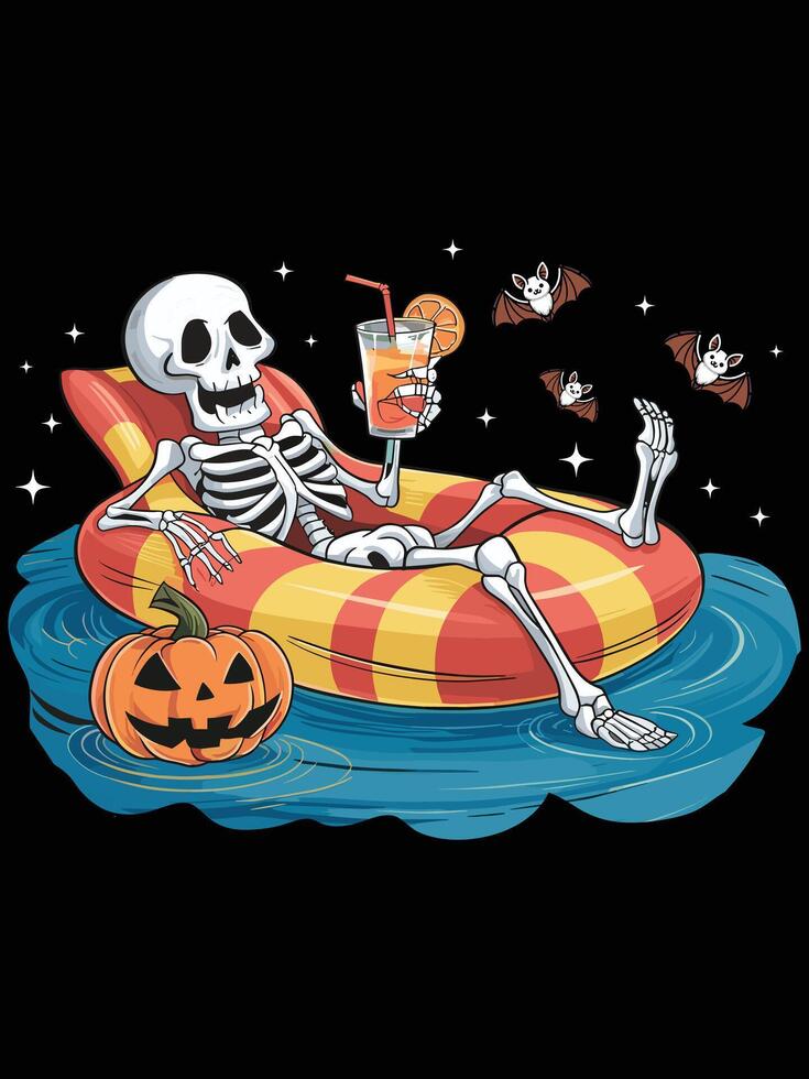 Skeleton relaxing on a water float vector